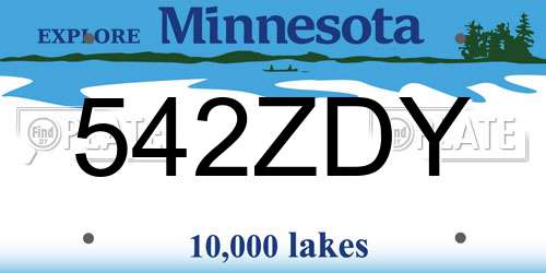542ZDY Minnesota License Plate