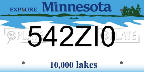 542ZI0 Minnesota License Plate