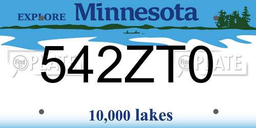 542ZT0 Minnesota License Plate