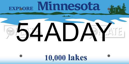 54ADAY Minnesota License Plate