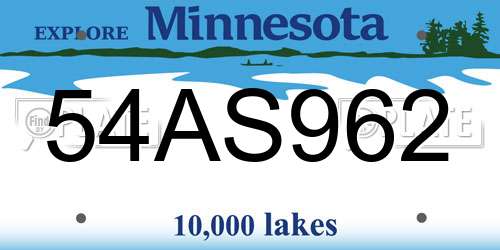 54AS962 Minnesota License Plate