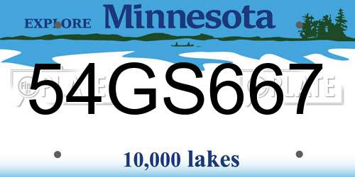54GS667 Minnesota License Plate