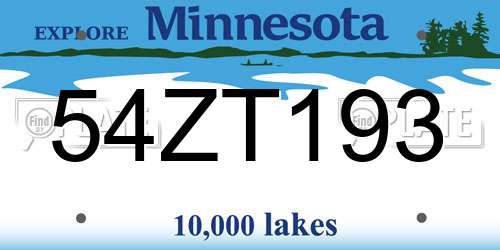 54ZT193 Minnesota License Plate