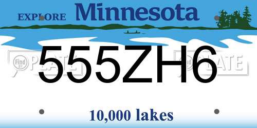 555ZH6 Minnesota License Plate