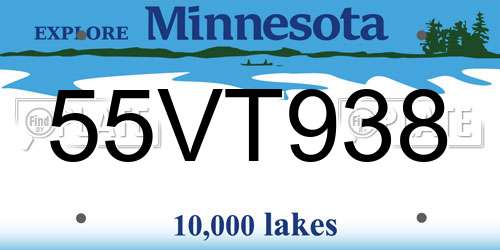 55VT938 Minnesota License Plate
