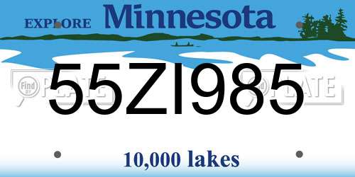 55ZI985 Minnesota License Plate