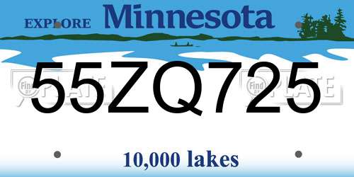 55ZQ725 Minnesota License Plate