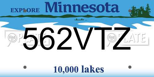 562VTZ Minnesota License Plate