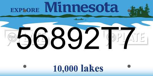 56892T7 Minnesota License Plate