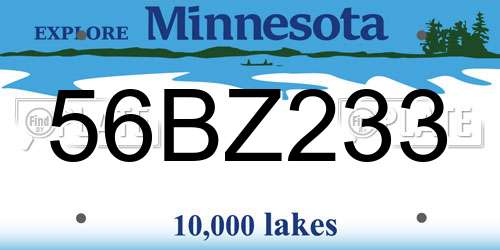 56BZ233 Minnesota License Plate