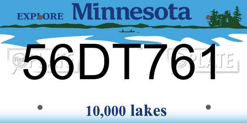 56DT761 Minnesota License Plate
