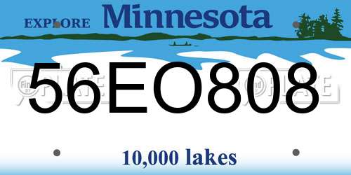56EO808 Minnesota License Plate
