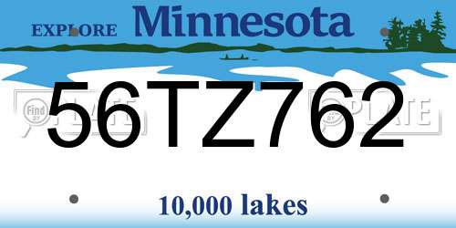 56TZ762 Minnesota License Plate