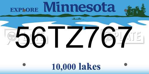 56TZ767 Minnesota License Plate