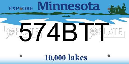 574BTT Minnesota License Plate