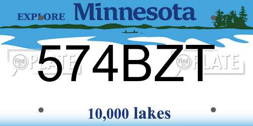 574BZT Minnesota License Plate