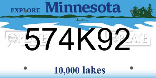574K92 Minnesota License Plate