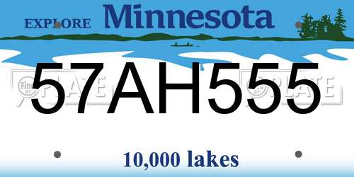 57AH555 Minnesota License Plate
