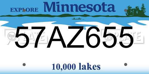 57AZ655 Minnesota License Plate
