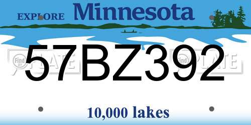 57BZ392 Minnesota License Plate