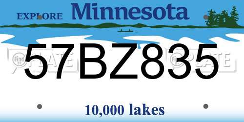 57BZ835 Minnesota License Plate