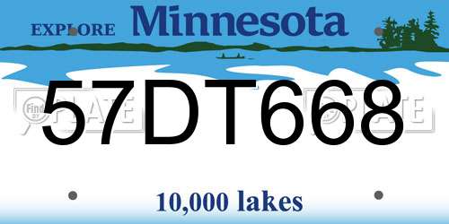 57DT668 Minnesota License Plate