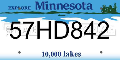 57HD842 Minnesota License Plate