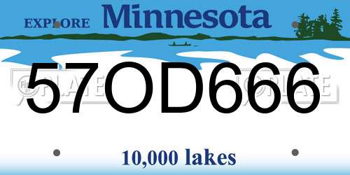 57OD666 Minnesota License Plate