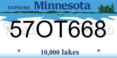 57OT668 Minnesota License Plate