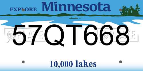 57QT668 Minnesota License Plate
