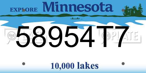 58954T7 Minnesota License Plate