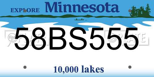 58BS555 Minnesota License Plate