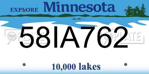 58IA762 Minnesota License Plate