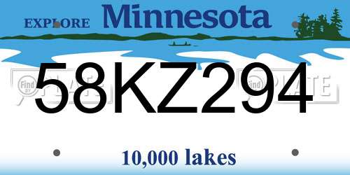 58KZ294 Minnesota License Plate