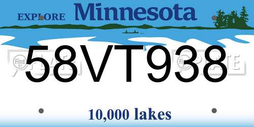 58VT938 Minnesota License Plate