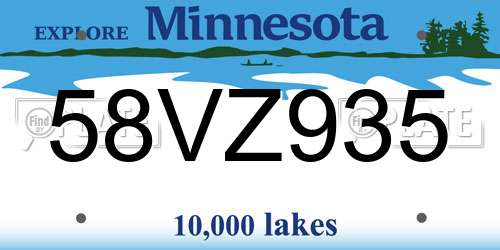 58VZ935 Minnesota License Plate
