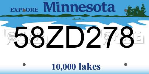 58ZD278 Minnesota License Plate