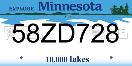 58ZD728 Minnesota License Plate