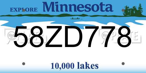 58ZD778 Minnesota License Plate