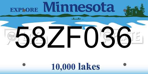 58ZF036 Minnesota License Plate