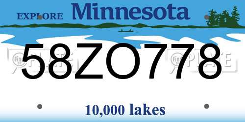 58ZO778 Minnesota License Plate