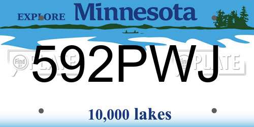 592PWJ Minnesota License Plate