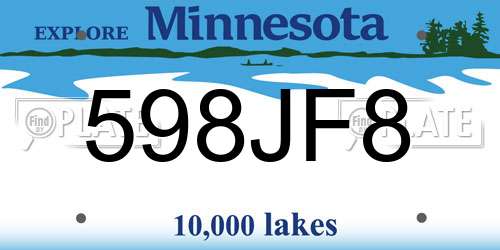 598JF8 Minnesota License Plate