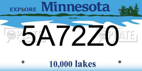 5A72Z0 Minnesota License Plate