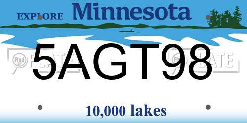 5AGT98 Minnesota License Plate