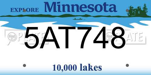 5AT748 Minnesota License Plate