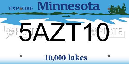 5AZT10 Minnesota License Plate