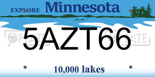 5AZT66 Minnesota License Plate