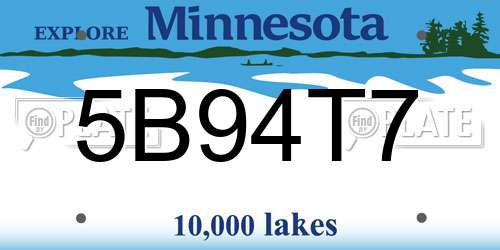 5B94T7 Minnesota License Plate