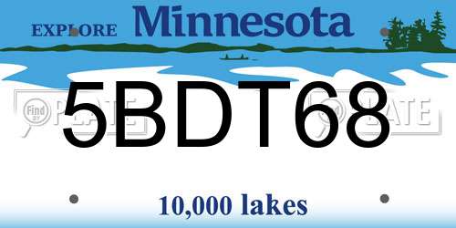 5BDT68 Minnesota License Plate